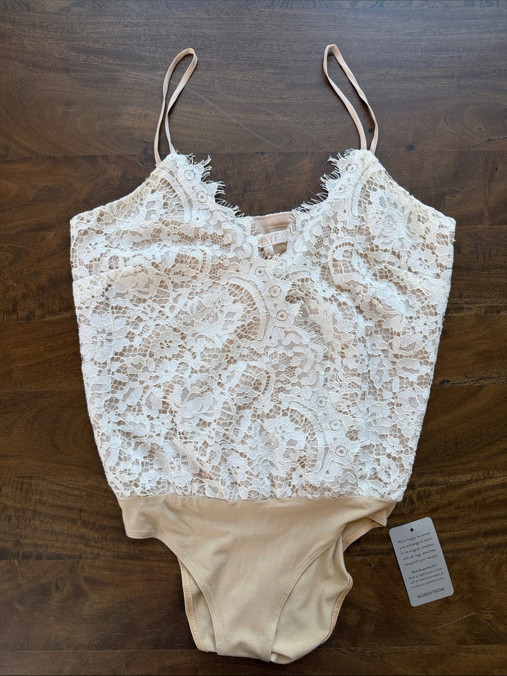 Wayf Ivory Lace Bodysuit with Nude Base Sz S
